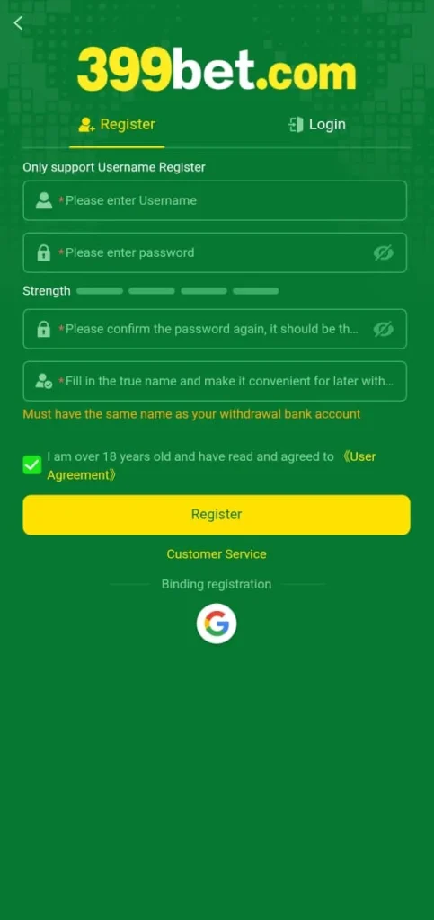 399bet Game Register